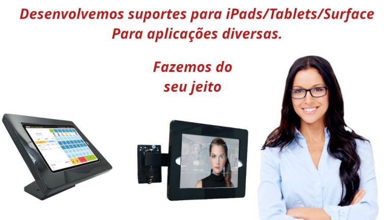 Suportes para tablets-iPads para aplicações diversas.
