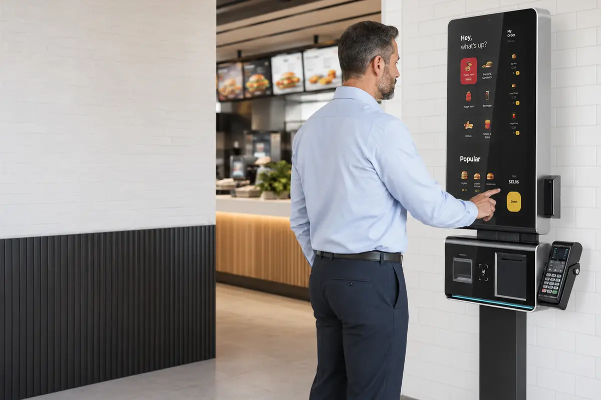Cliente utilizando terminal de autoatendimento JTZ270 em restaurante